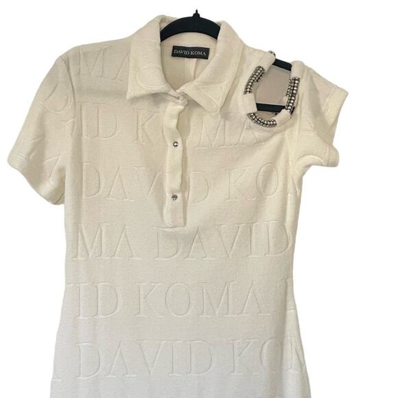 David Koma Crystal Embellished DK Intarsia Terry Logo Midi Dress White Size US 6 - Picture 3 of 16